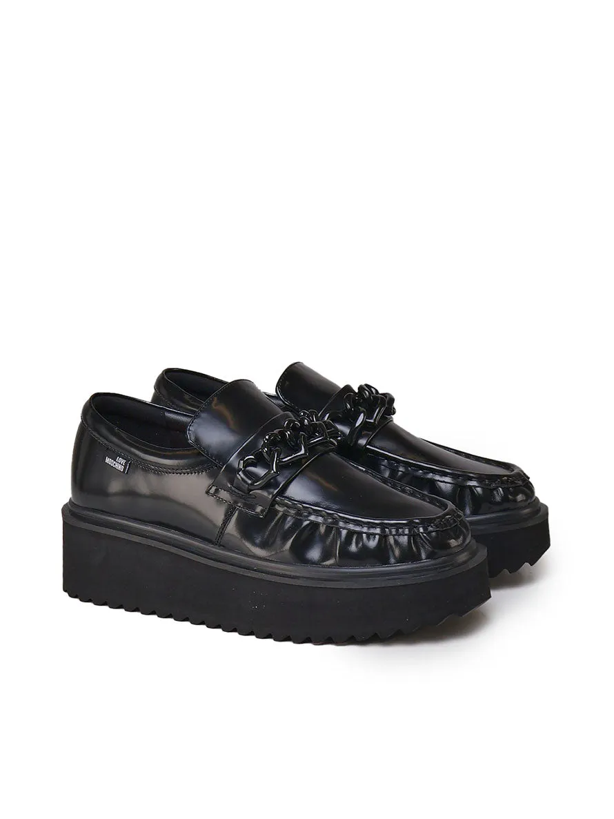 Black Leather Platform Loafers