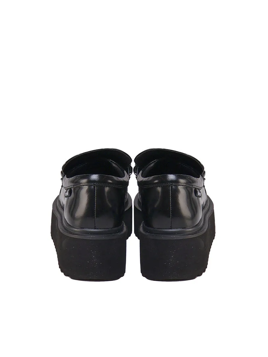 Black Leather Platform Loafers