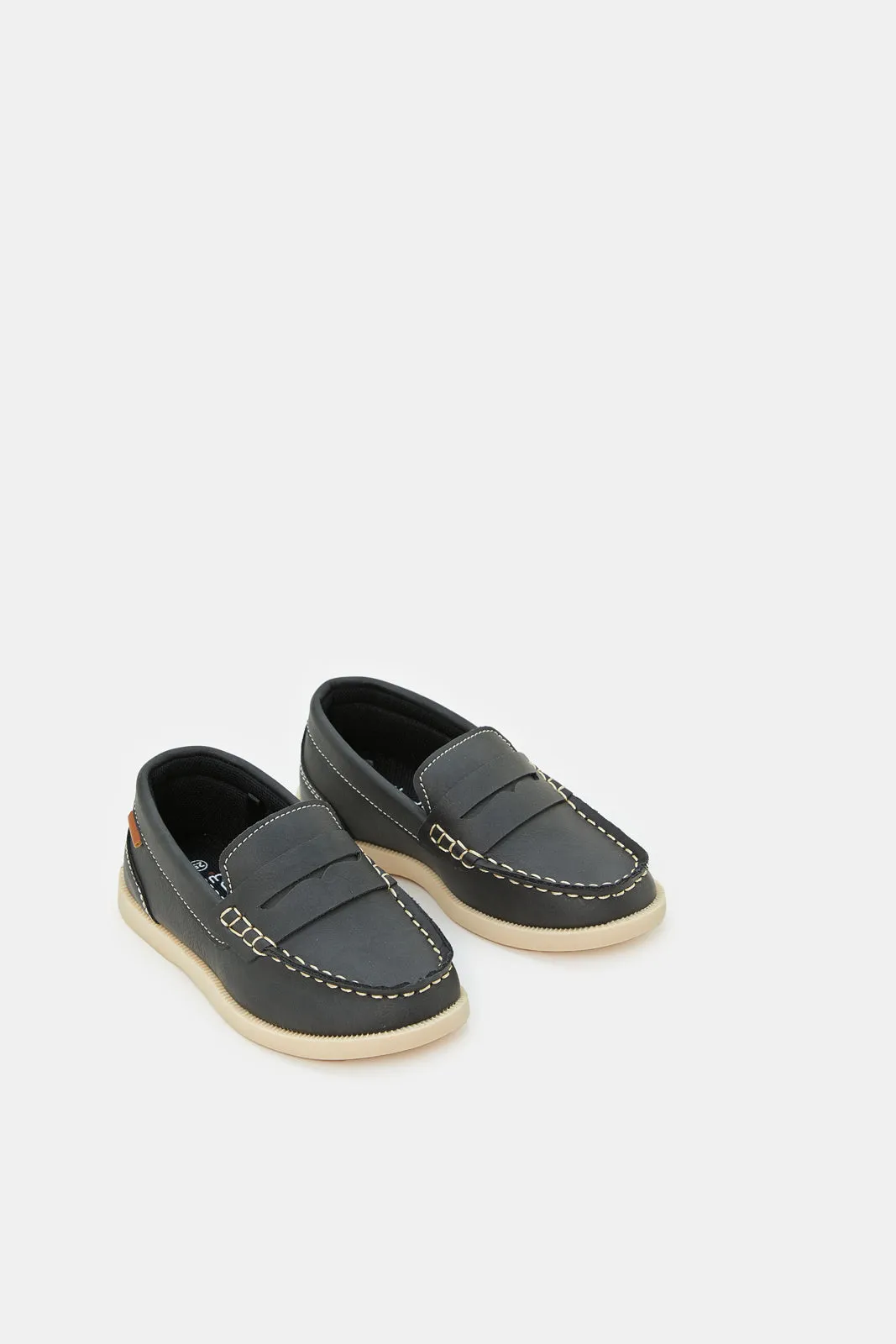 Boys Grey Material Block Loafers