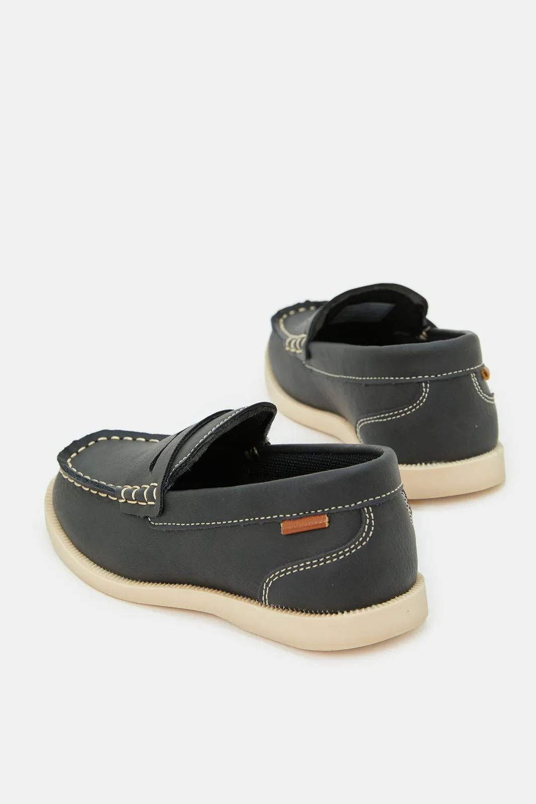 Boys Grey Material Block Loafers