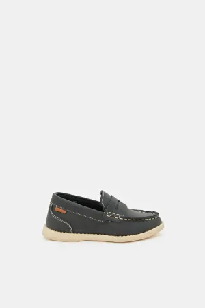 Boys Grey Material Block Loafers