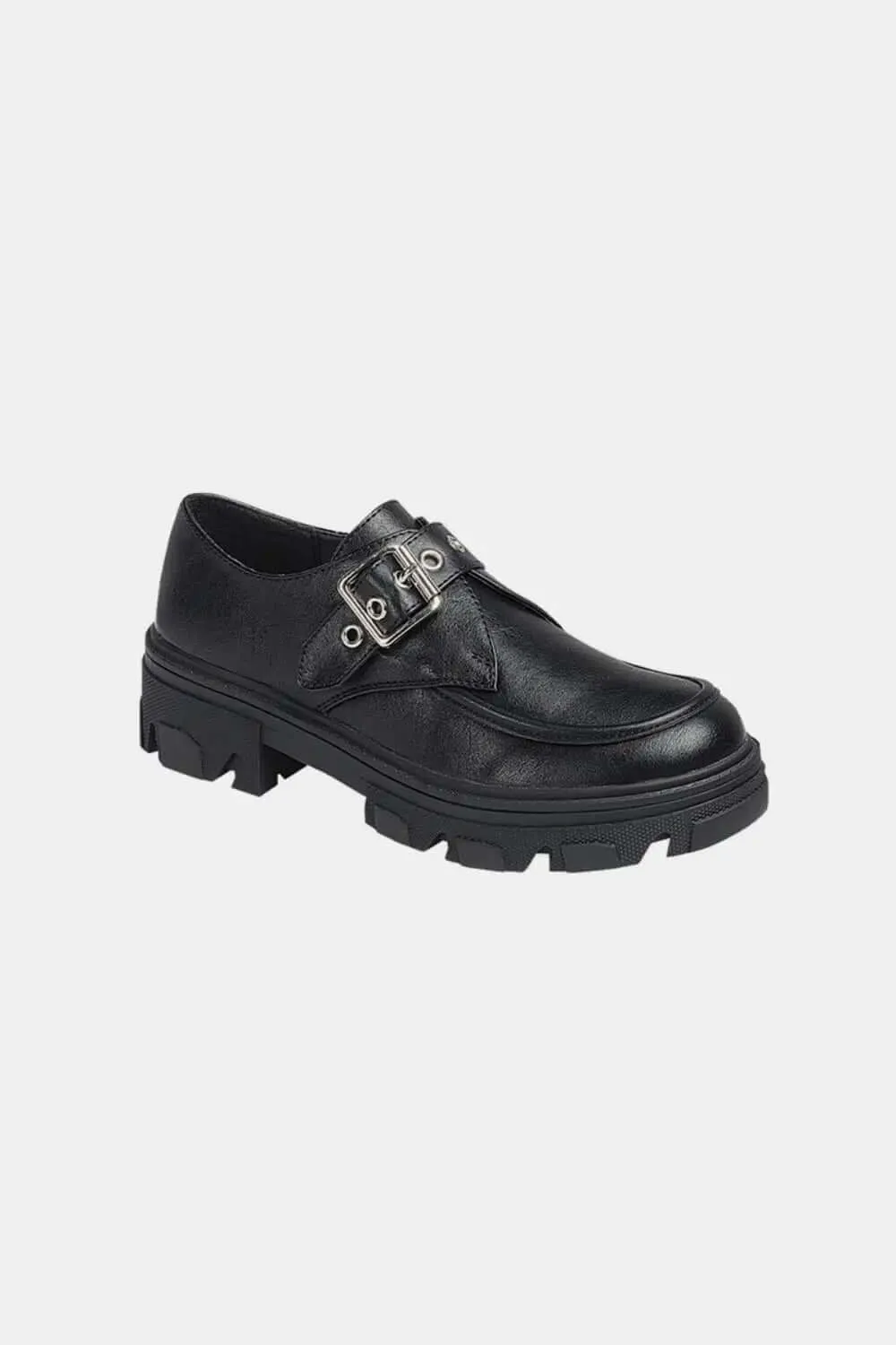 Charcoal Buckled Lug Sole Platform Loafers