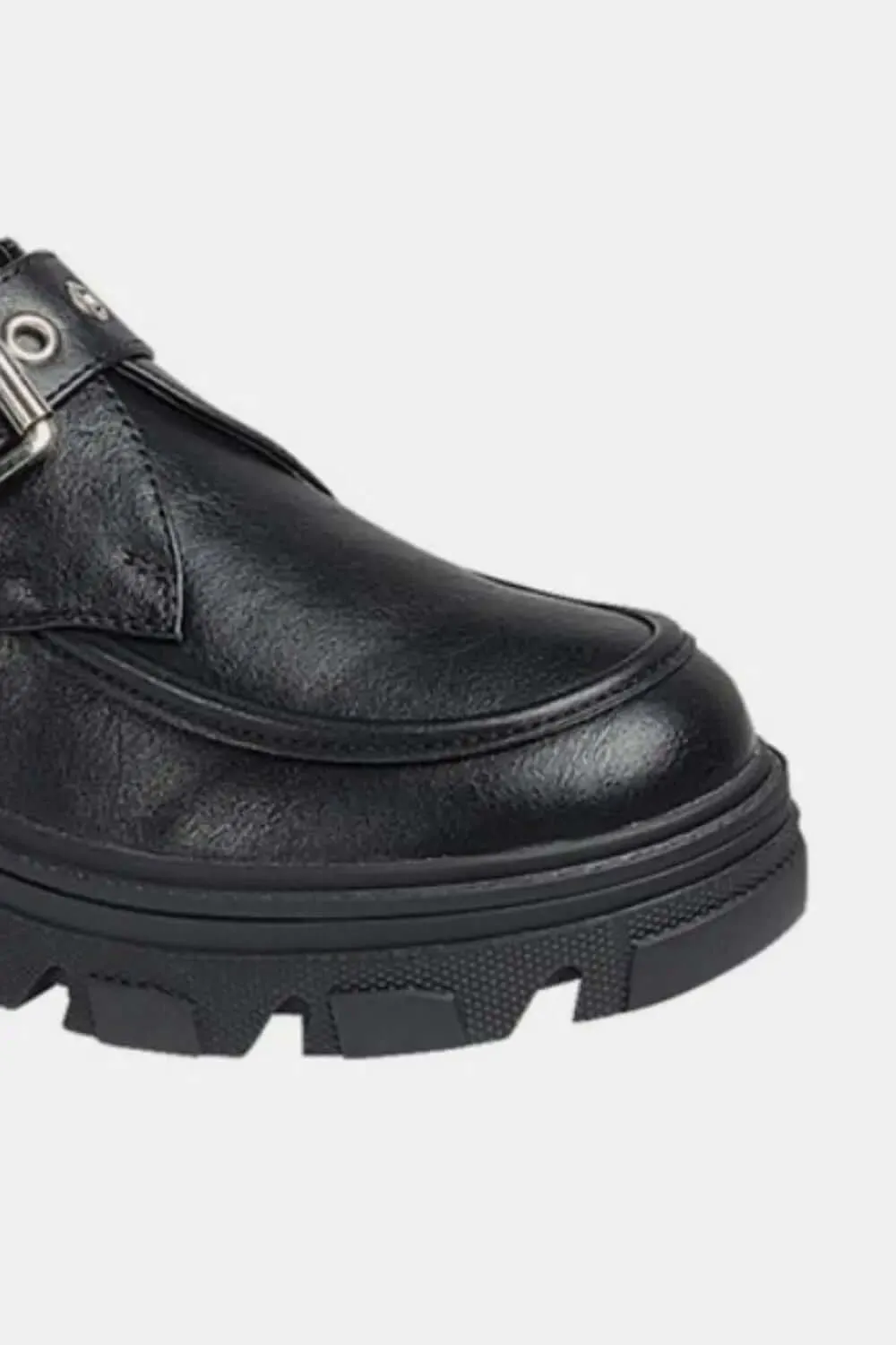 Charcoal Buckled Lug Sole Platform Loafers