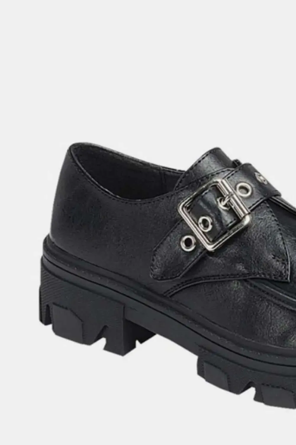 Charcoal Buckled Lug Sole Platform Loafers