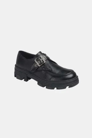 Charcoal Buckled Lug Sole Platform Loafers