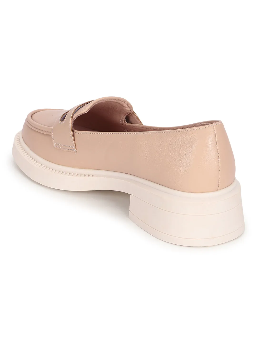 Cream PU Double Buckle Slip-On Heel Loafers (TC-RS3588-CRM)