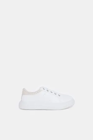 Girls White Diamante Sneakers