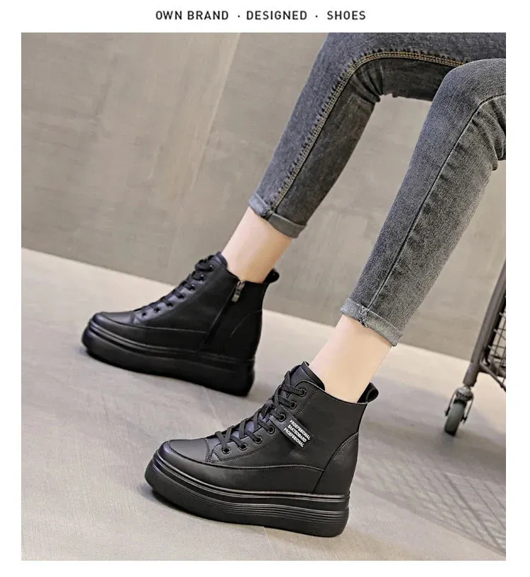 Joskaa 2024 New Black Platform Zipper Sneakers