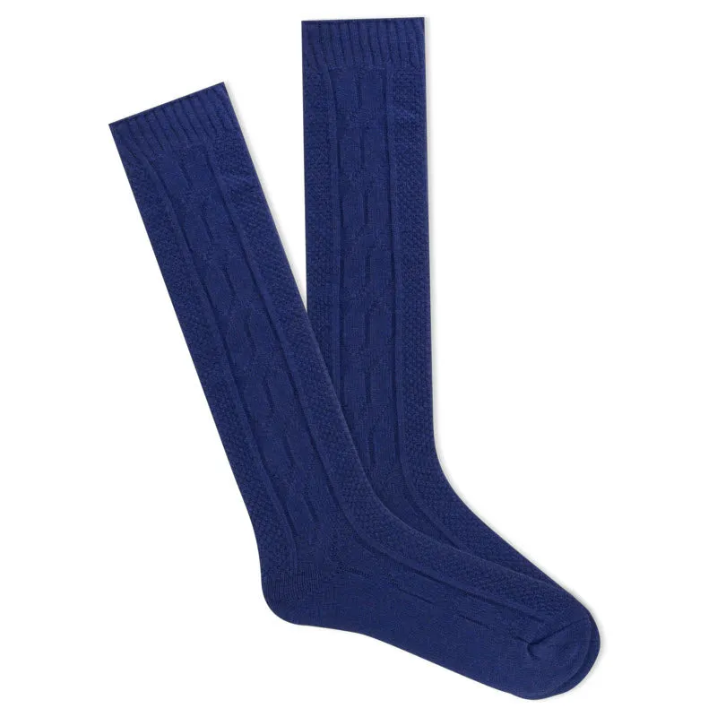 KBELL SOFT & DREAMY CABLE KNEEHI SOCKS NAVY - WOMENS