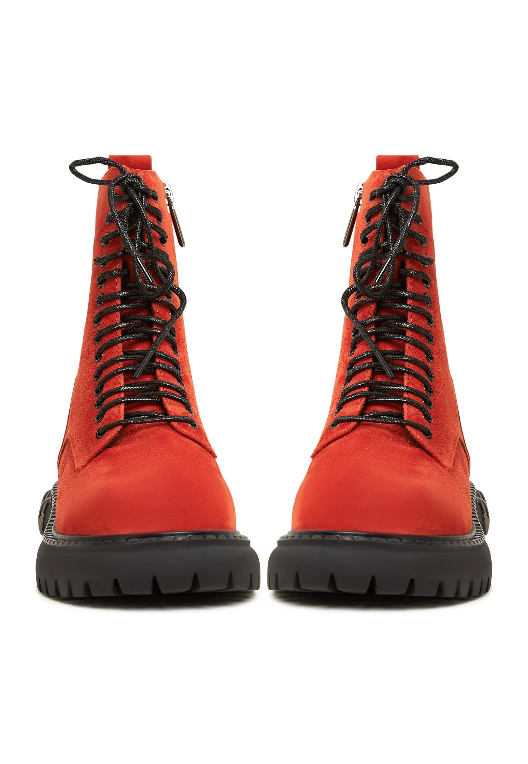 Lace-Up Combat Boots with Chunky Sole - Red