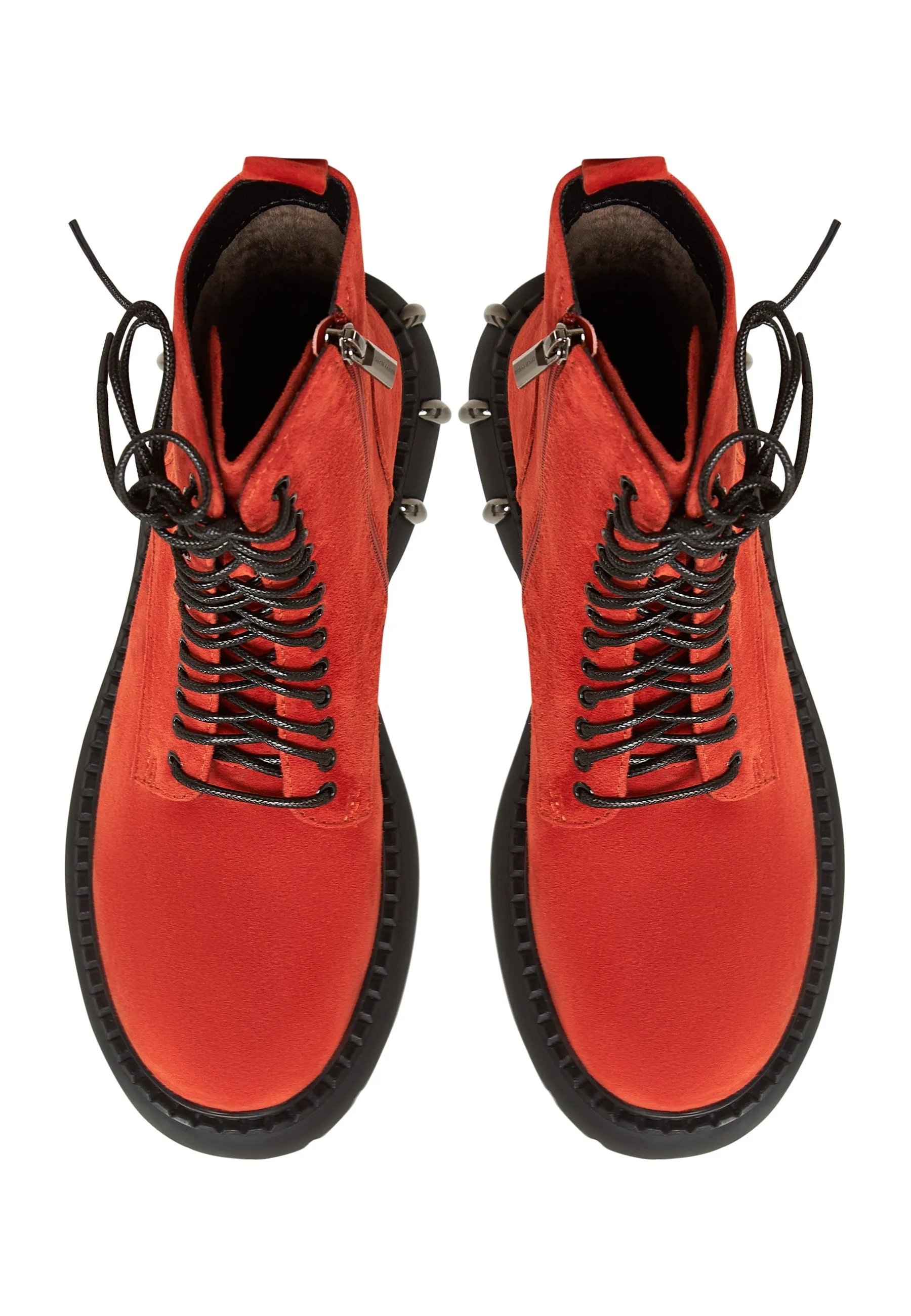 Lace-Up Combat Boots with Chunky Sole - Red