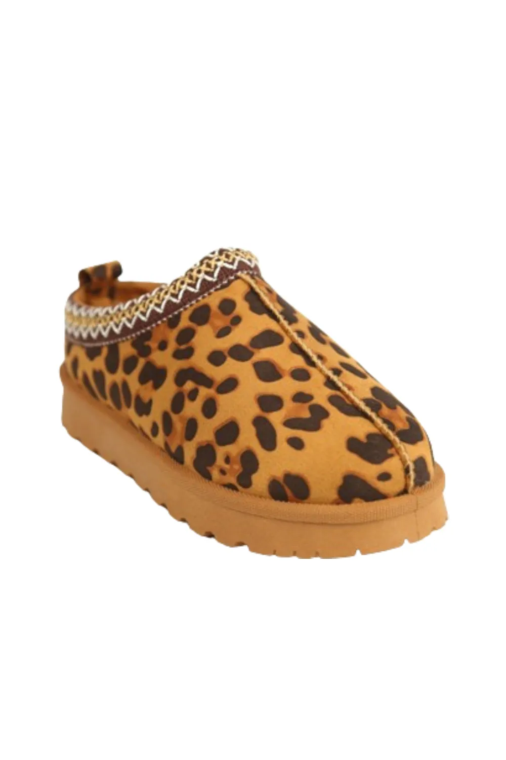 LEOPARD FAUX SUEDE EMBROIDERED COZY SLIPPER BOOTS