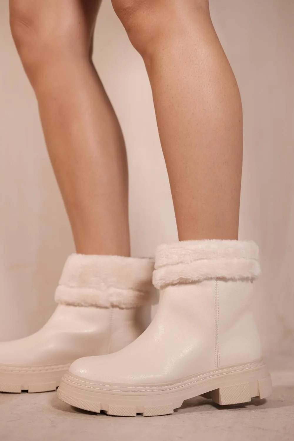 MARGOT PLATFORM FUR LINED CHELSEA BOOTS IN IVORY CREAM