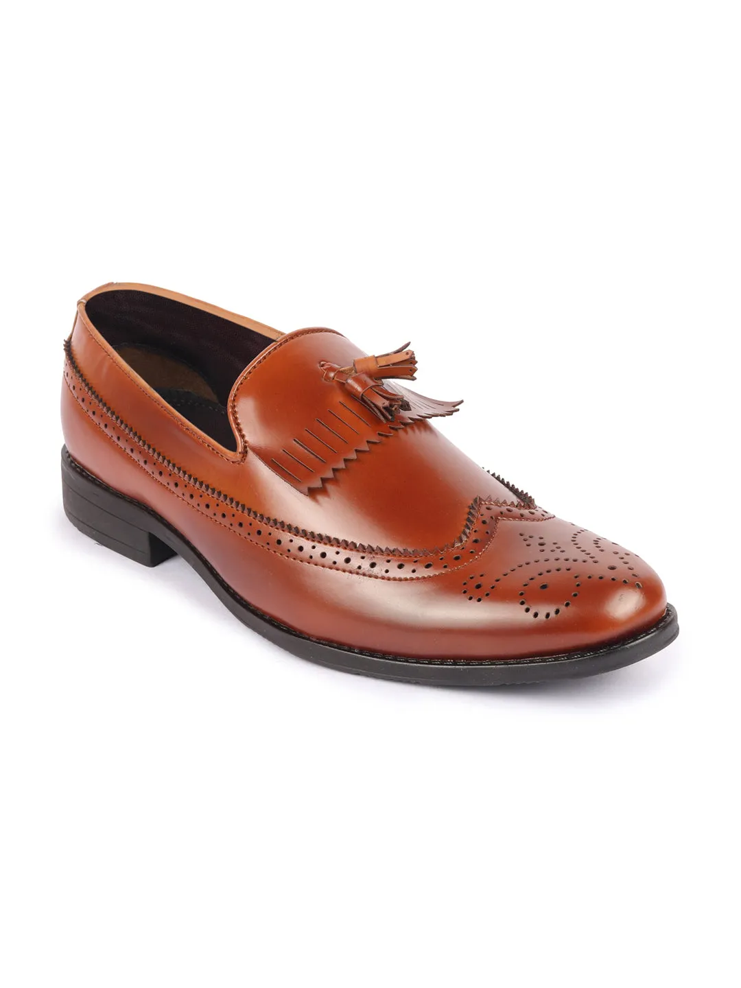 Men Tan Casual Stylish Design Tassel Loafer Shoes