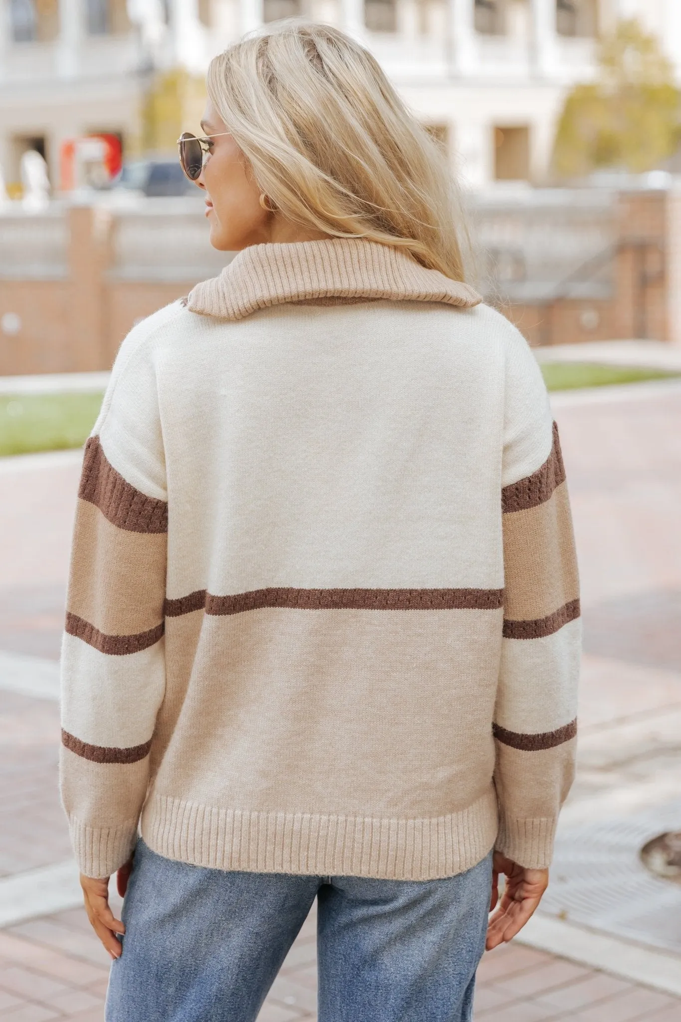 Mocha Color Block Zip Up Sweater - DOORBUSTER