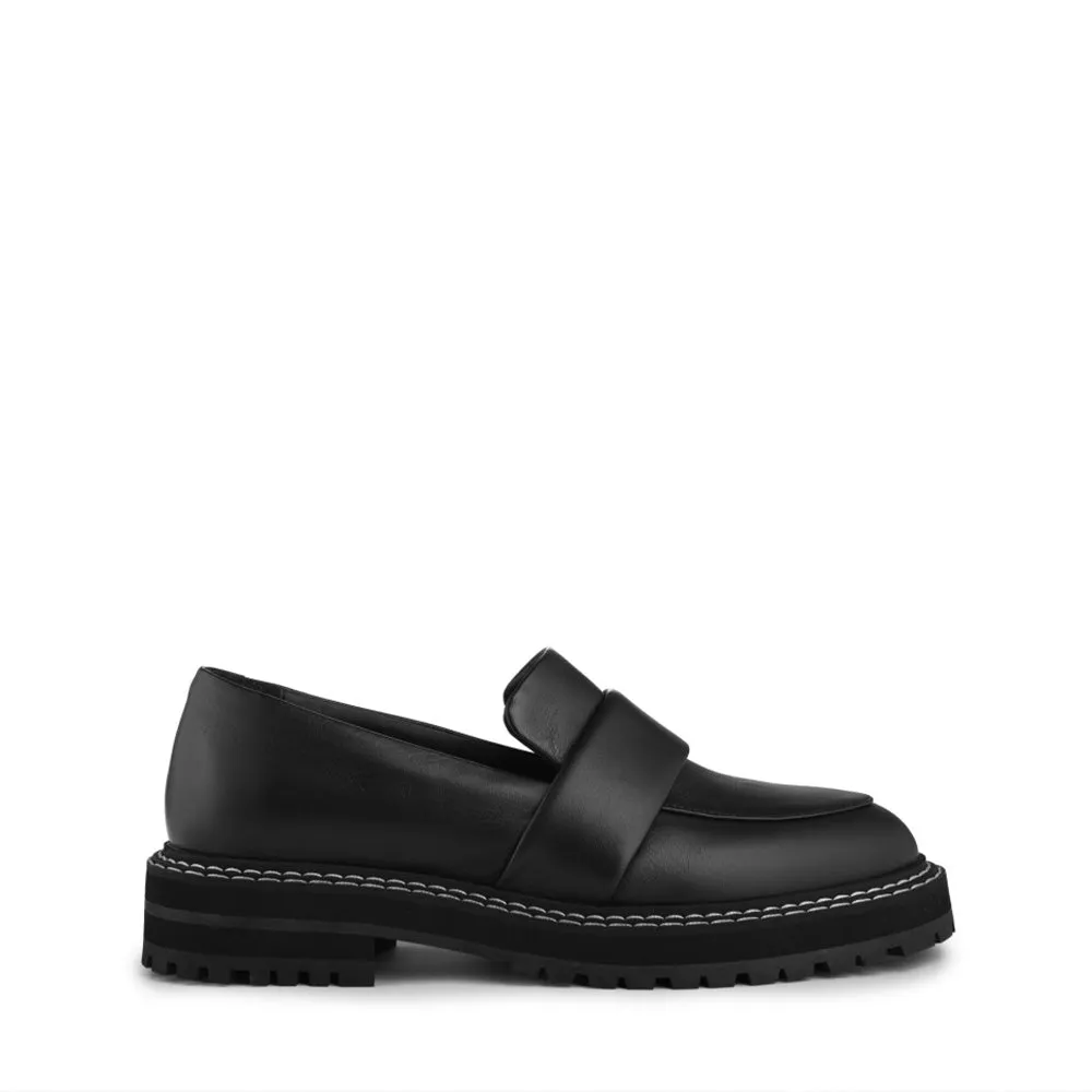 Noelle Black Leather Loafers