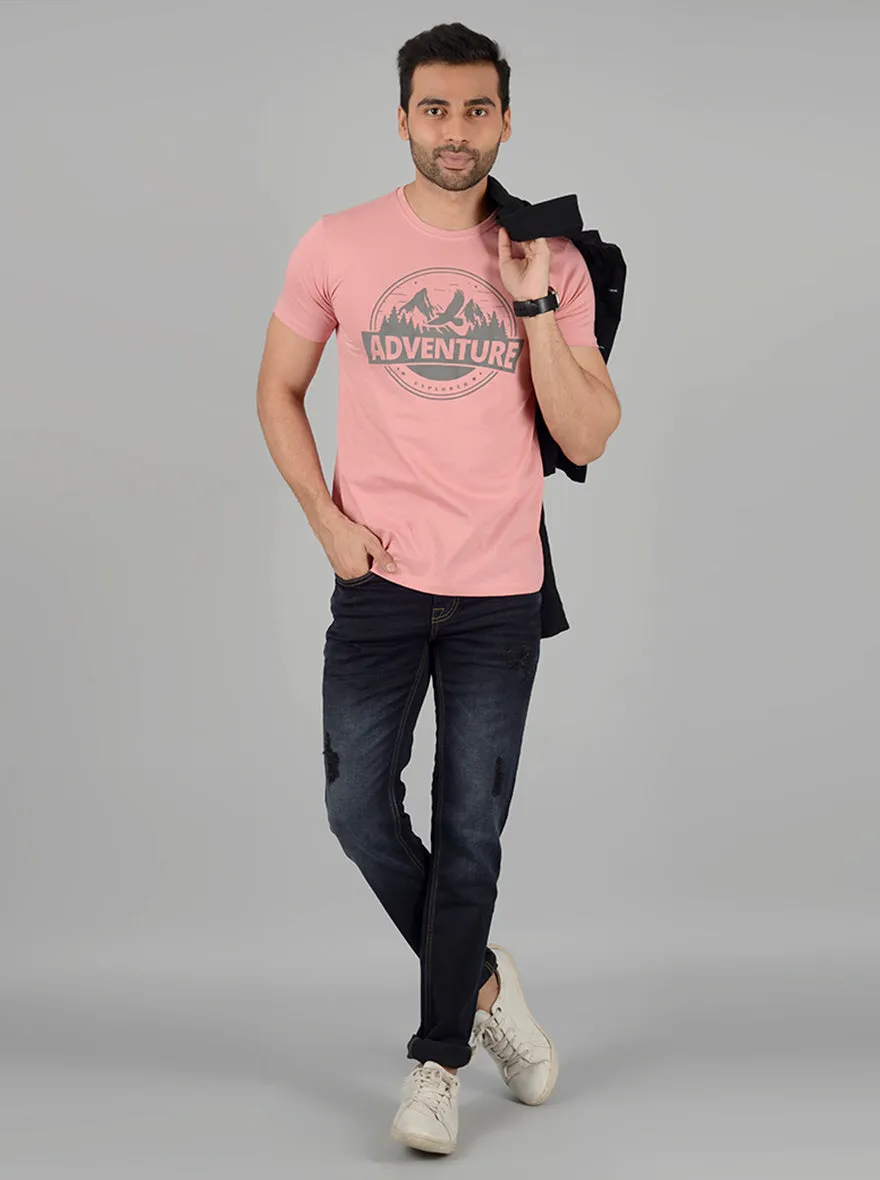 Peach Printed Slim Fit T-Shirt | Greenfibre