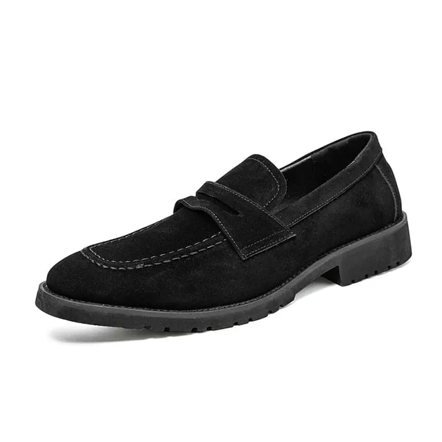 Solid Faux Suede Square Toe Loafers Shoes