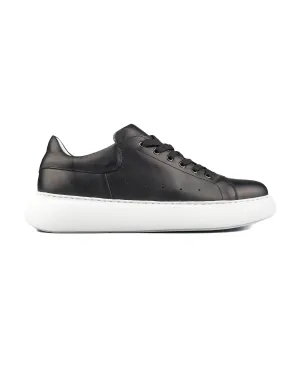 T-Strada Black Leather Genuine Leather Men's Sneakers