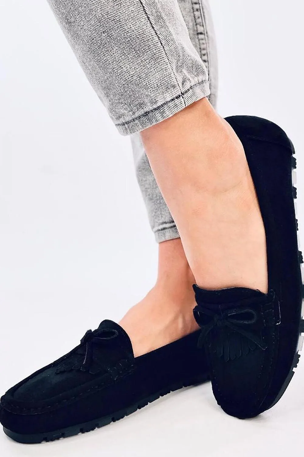 TEEK - Black Soft Bow Fringe Top Mocassin Loafers