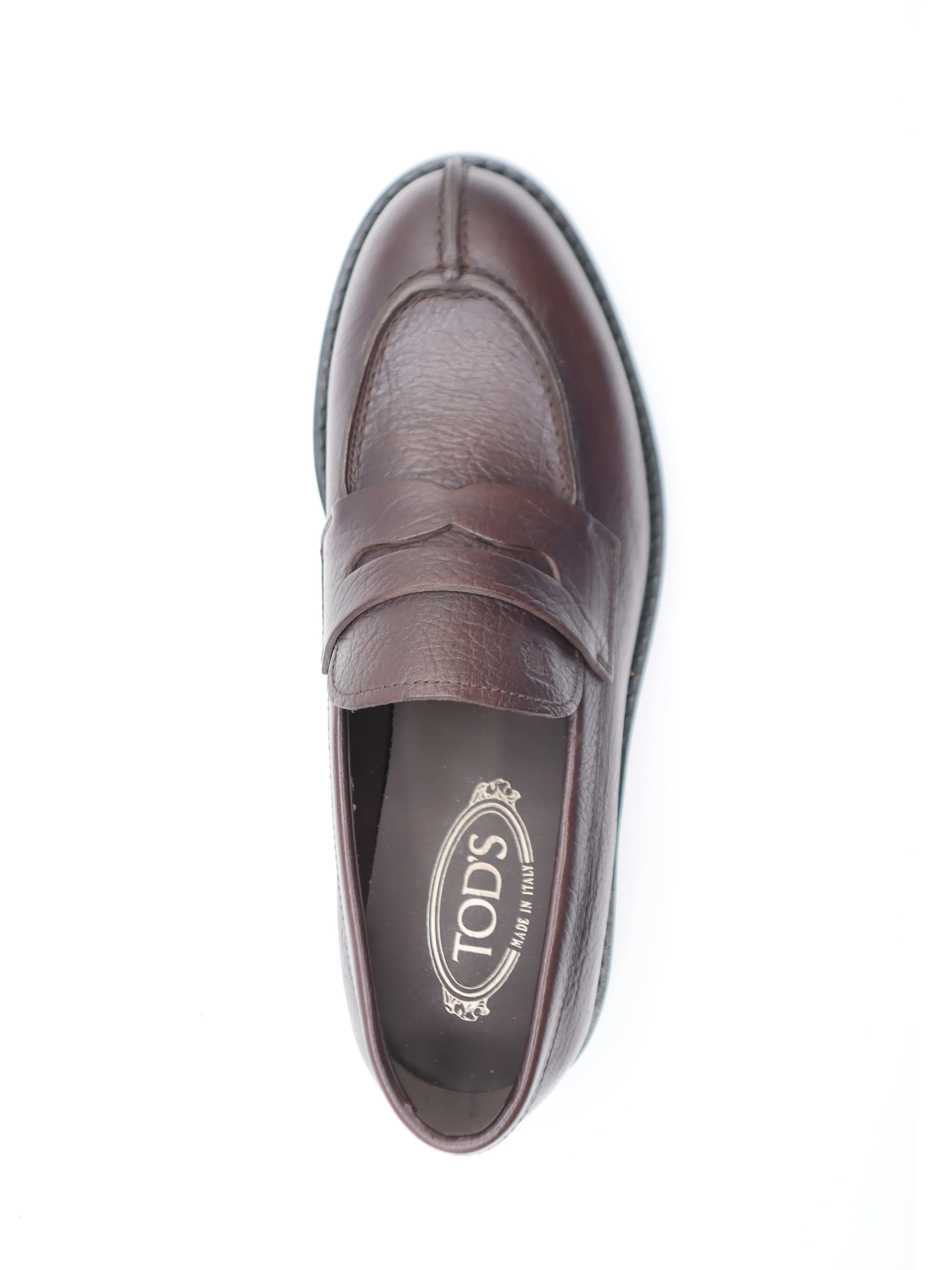 Tods Mens Brown Grained Leather Platform Sole Loafer Shoe