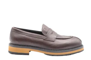 Tods Mens Brown Grained Leather Platform Sole Loafer Shoe