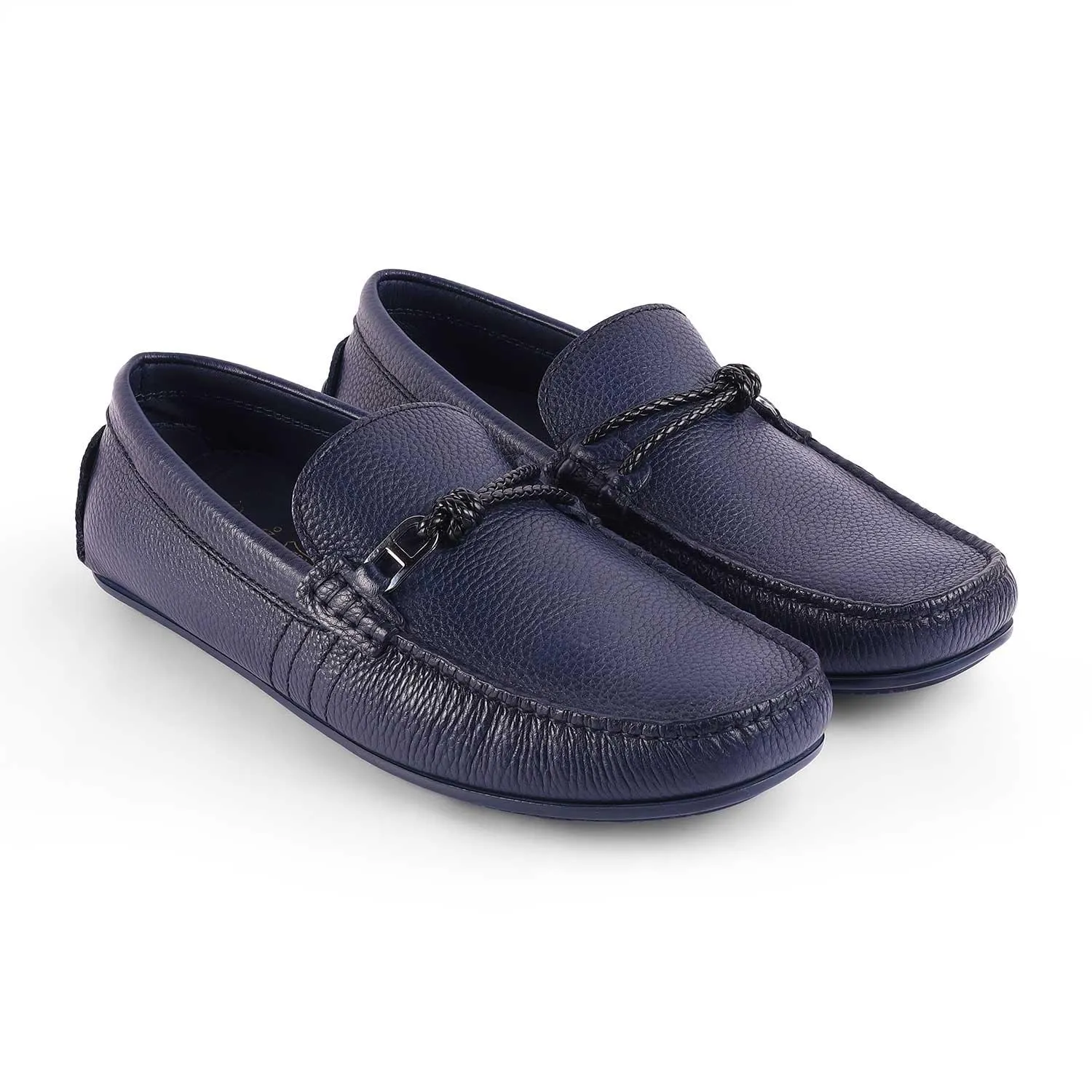 Tresmode Bristo Blue Men's Leather Driving Loafers