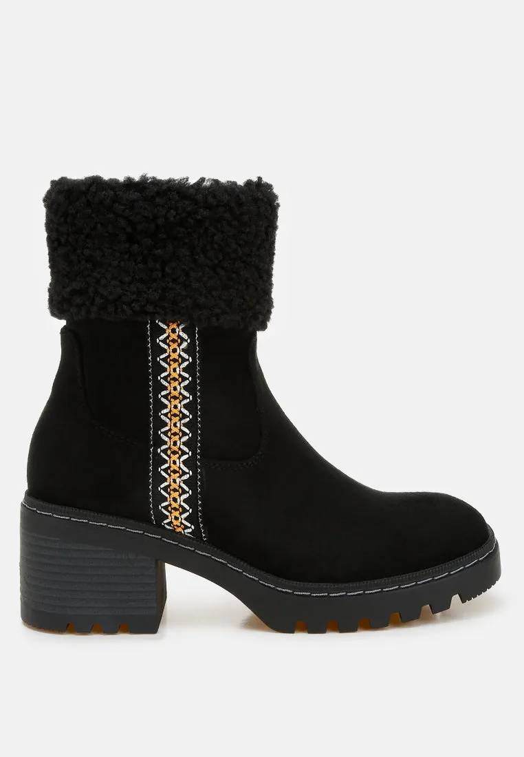 Woolly Faux Fur & Embroidery Detail Boots